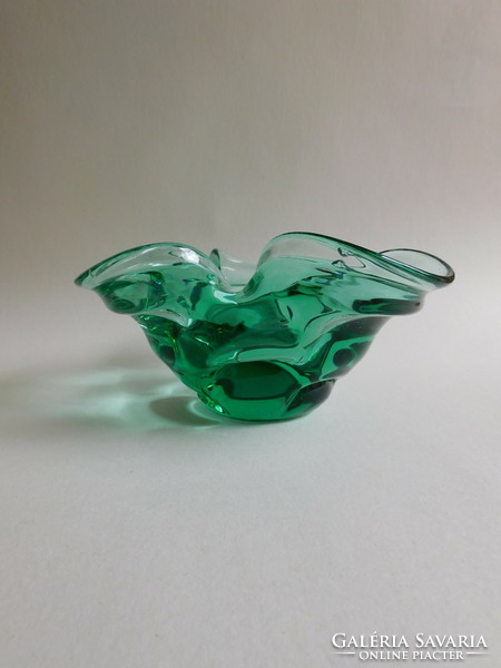 Zöld üveg hamutál, 60-as évek, mid century