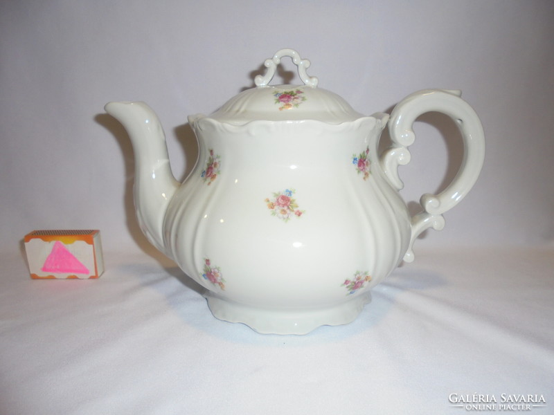 Old Zsolnay teapot, jug, spout - with a small bouquet of flowers