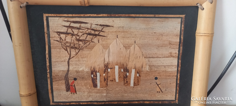Afrikai bambusz kép fa gyertya tartóval