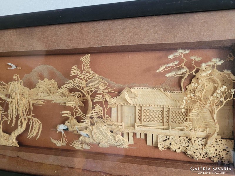 Old diorama oriental landscape handmade Japanese garden wall picture decoration 64 cm