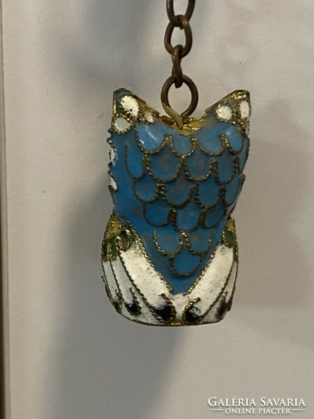 From owl collection vintage cloisonne double sided owl figure key ring enamel metal 3.8 cm high