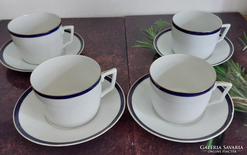 Antique cobalt blue-gold striped porcelain breakfast, mocha, coffee, tea set with 4 cups bottom