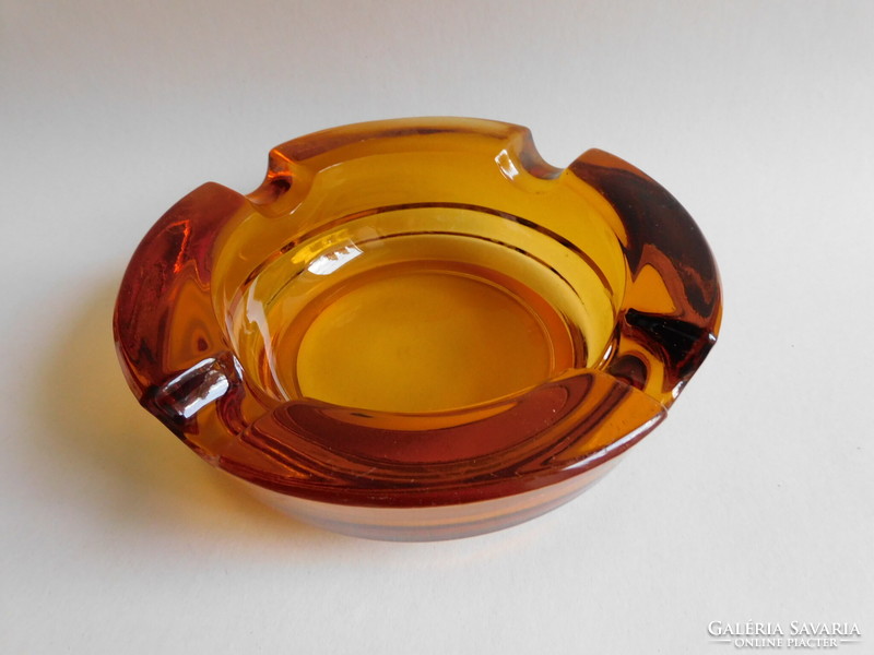 Thick-walled round amber vintage ashtray