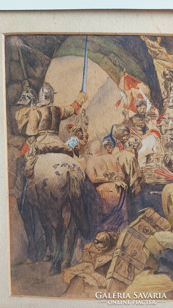 Benczúr Gyula(1844-1920)Budavár visszavétele a törököktől festménye után készült nyomatkép..