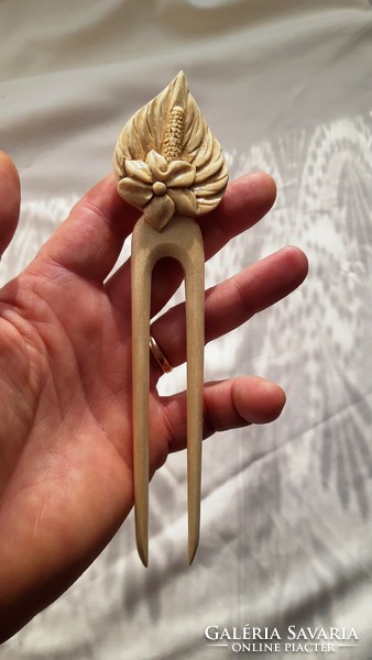 Wooden carved natural maple flamingo flower pattern hairpin, hair ornament