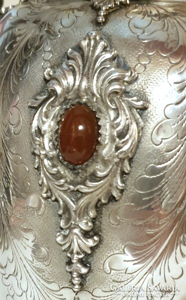 Decorative silver vase, studded with carnelian stones