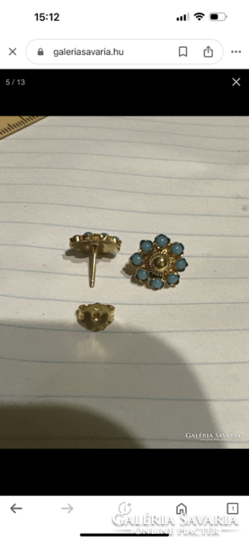 Beautiful old 14kr gold earring decorated with turquoise for sale! Price: 36,000.-