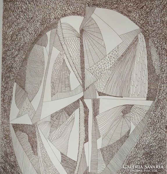 Litkey Bence: "Szél dagasztja a vitorlámat" című konstruktív grafikája 1981-ből