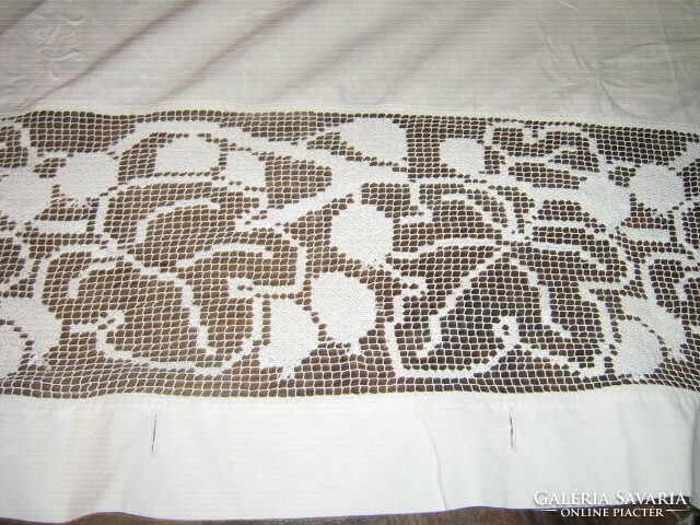 Dreamy wide antique sheet with lace insert (vintage curtains, etc.) for creative purposes
