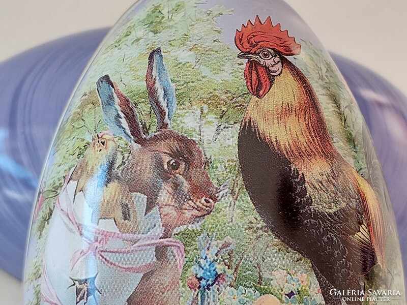 Metal box Easter egg-shaped box bunny rooster pattern