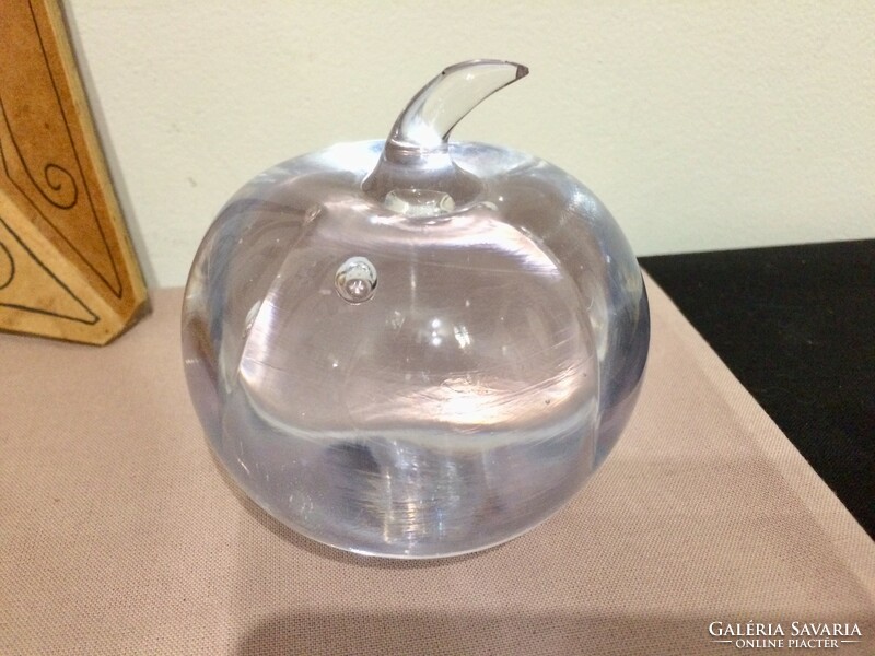 Gyönyörű üveg alma-levélnehezék-asztalidísz-2db