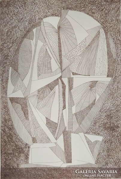 Litkey Bence: "Szél dagasztja a vitorlámat" című konstruktív grafikája 1981-ből