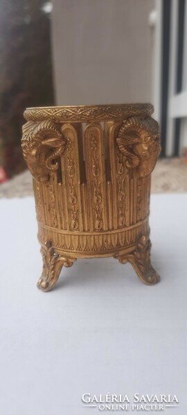 Empire fire-gilt bronze ram's head toothpick holder - lack of glass