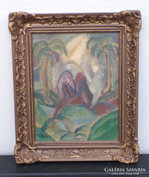 Beautiful oil painting in blonde frame - f. Marked