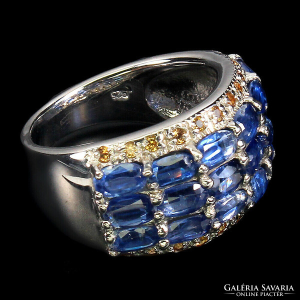 925 ezüst Gyűrű valódi Kianit és Zafír drágakövekkel