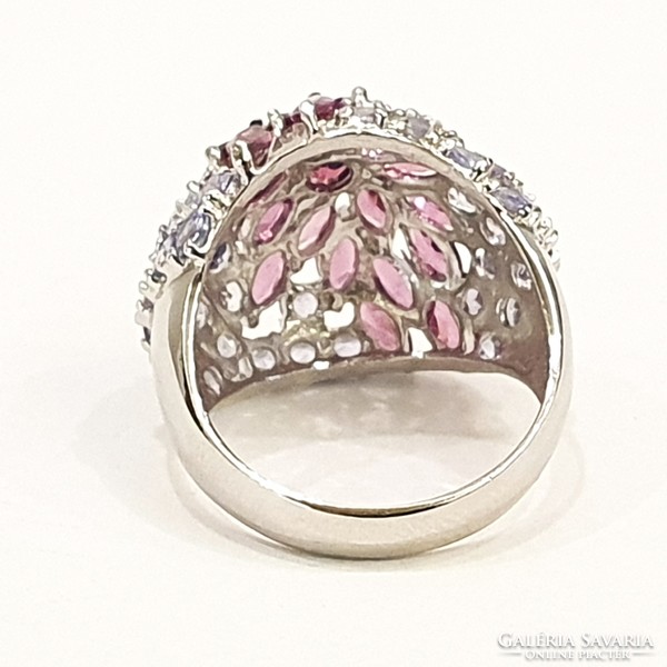 925 ezüst Gyűrű valódi drágakövekkel ( tanzanit, rhodolite gránátkő)