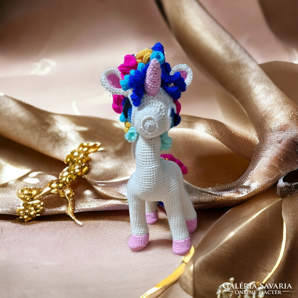 Hand-crocheted unicorn using the amigurumi technique