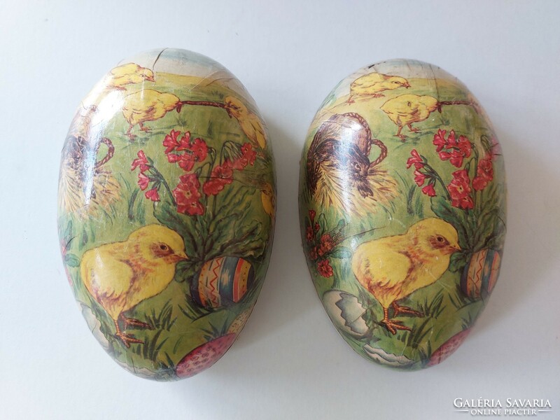 Old papier-mâché egg Easter decor 15 cm chick pattern