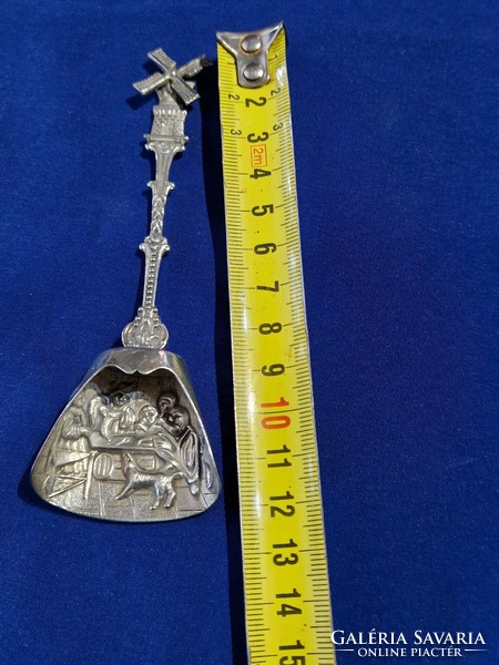 Vintage Dutch silver candy spoon imprinted life scene dog people mill