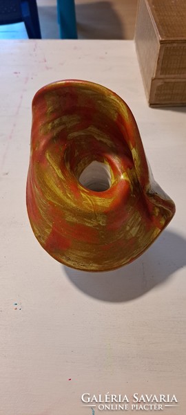 Painted and glazed applied art vase with an interesting design