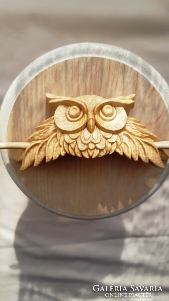 Wooden carved owl bun pin bun decoration