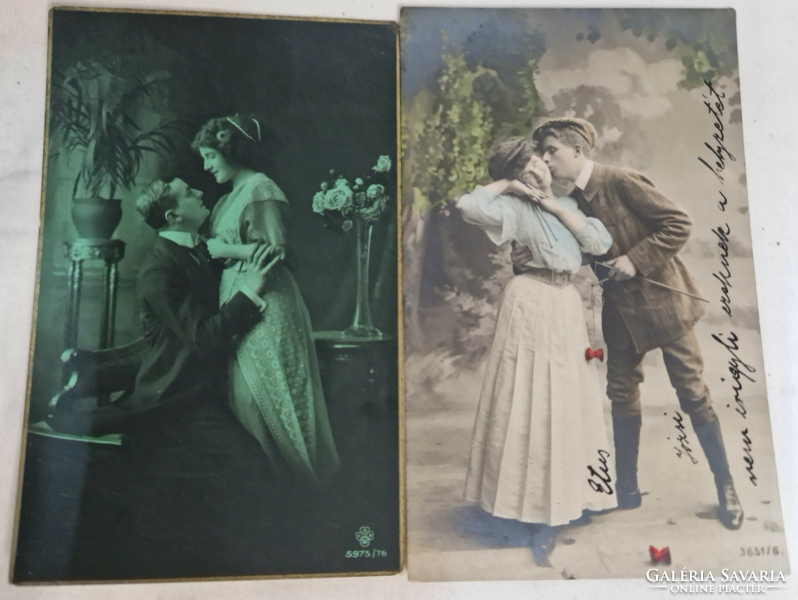 Old love themed colored postcards stamped 1916 and 1918 in perfect condition