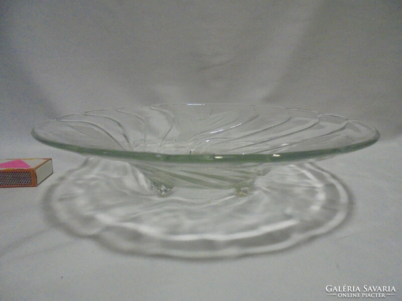 Old glass centerpiece, serving bowl on three legs with lily of the valley pattern