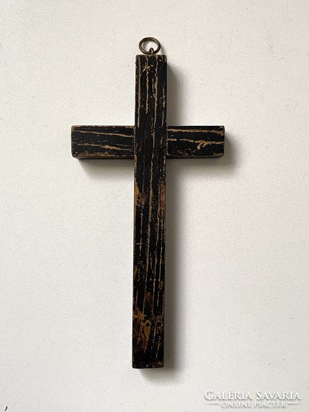 Church cross, black-painted wall-hanging wooden crucifix 19 x 9 cm