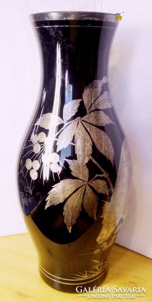 Antique Murano silver painted vase with an eagle and floral motifs