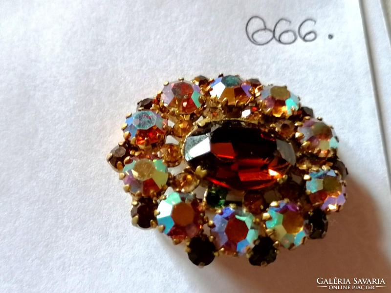 Vintage, rainbow colored, beautiful stone brooch 666.