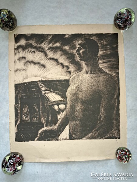 /Expessionist graphics/ benedek baja (1893 - 1953) printing plate 49x48