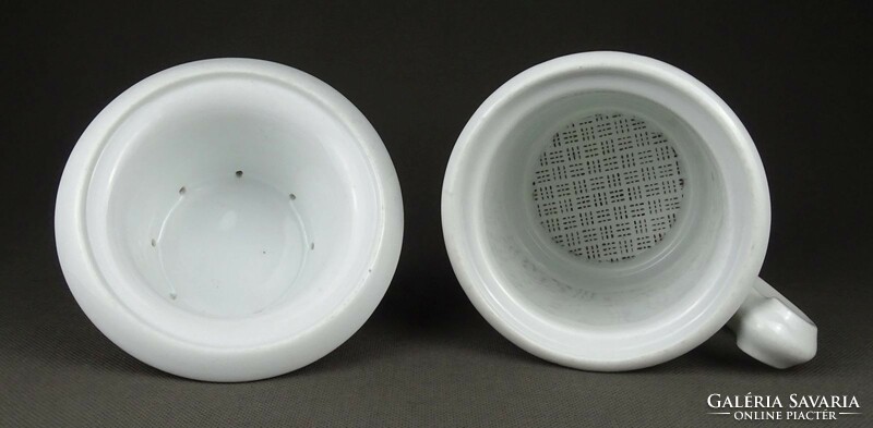 1Q521 Antik két darabos vastagfalú porcelán szűrő teaszűrő