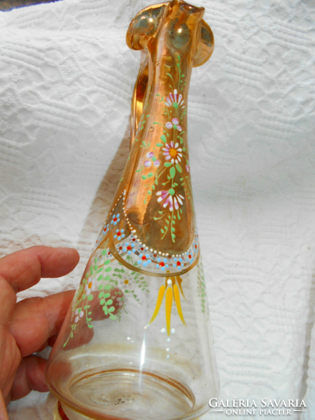 Antik sorszámozott  zománc festett  szakított üveg karaffa -1800-as évek