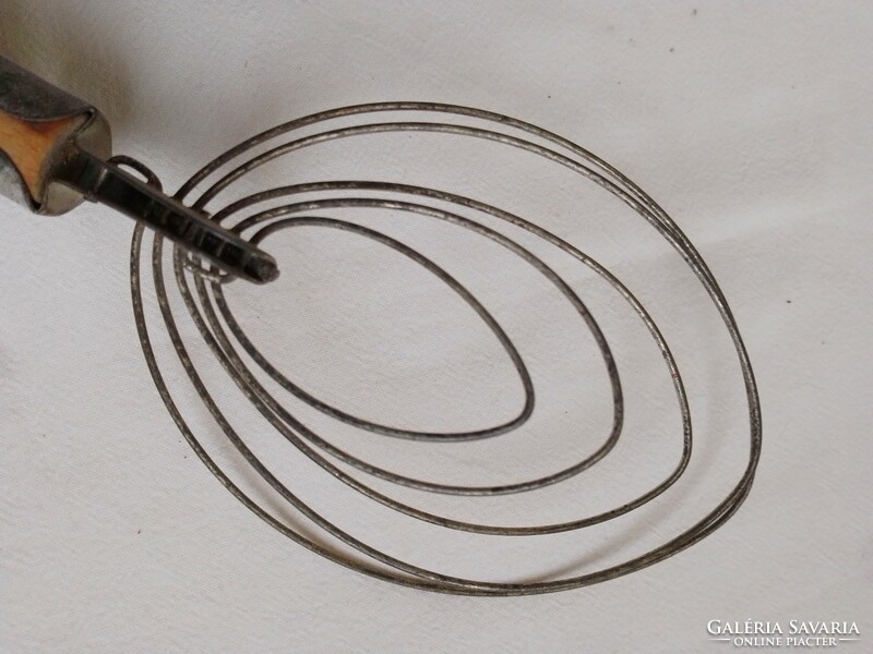 Antique old metal whisk with wooden handle, nostalgia kitchen decoration, special shape, rare!