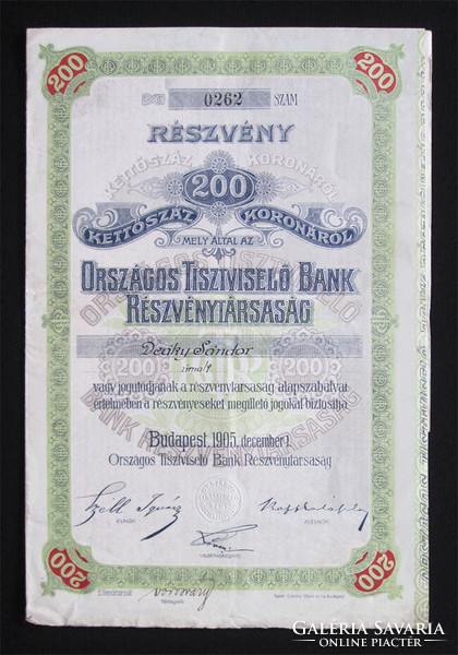 National official bank share 200 crowns 1905