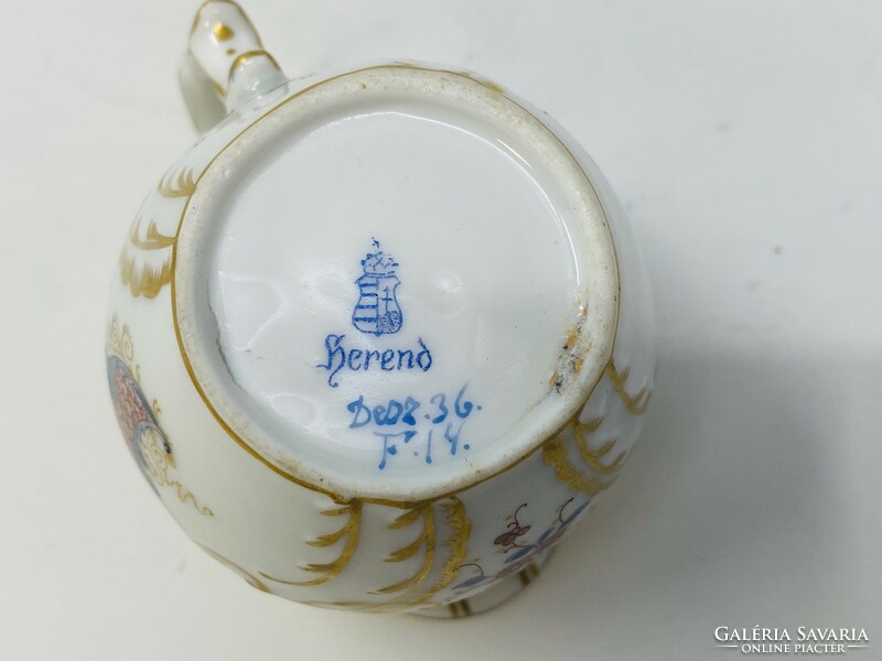 Ritka antik Óherendi kézzel festett, gazdagon díszített kicsi méretű porcelán kiöntő RZ