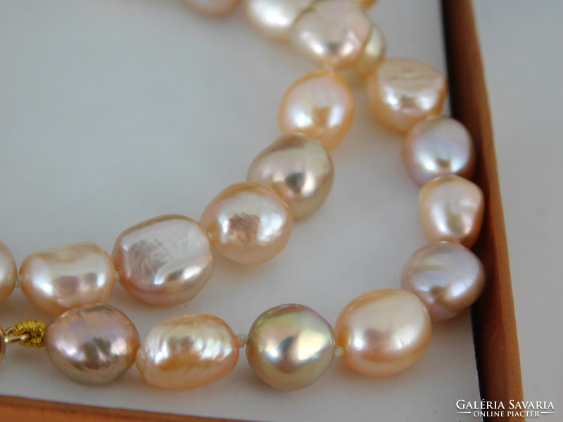 14 K gold baroque multicolored pearl necklace