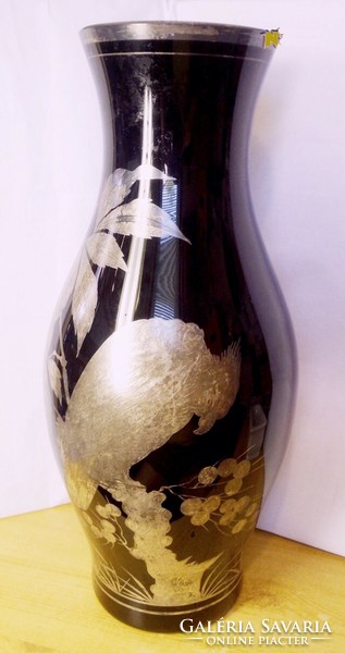 Antique Murano silver painted vase with an eagle and floral motifs