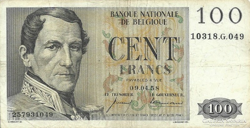 100 frank francs 1958.04.09. Belgium