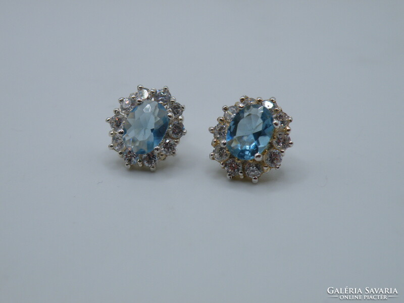 UK0254  Gyönyörű kék köves bedugós ezüst fülbevaló 925