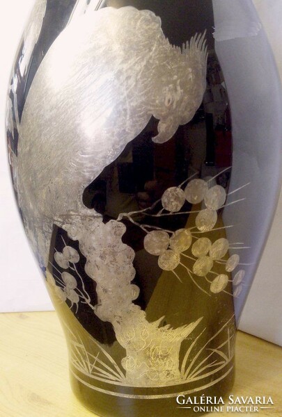 Antik Muránói ezüst festésű váza sassal, és virágos motívumokkal