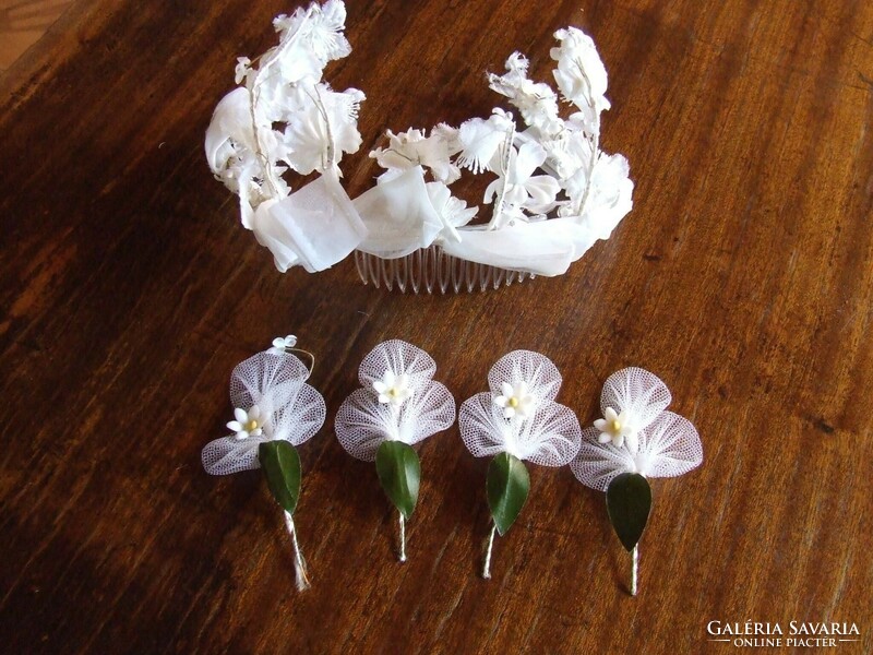Older small wedding wreath or bridesmaid headdress, myrtle, tiara and badges in one