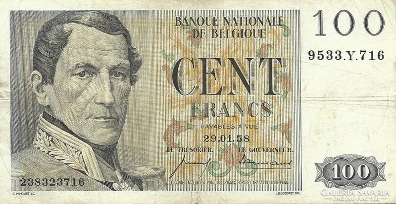 100 frank francs 1958.01.29. Belgium
