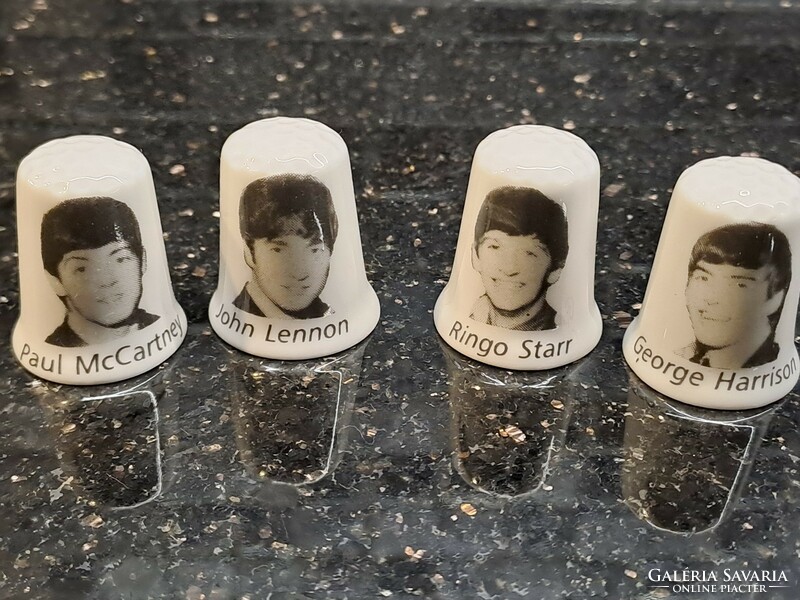 English porcelain thimble with the beatles decor tiny pop history musical relic collector's condition