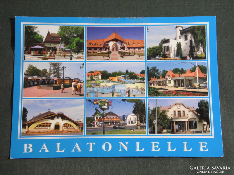 Képeslap,Balatonlelle,mozaik részletek,üdülő,posta,vasútállomás,strand,étterem,