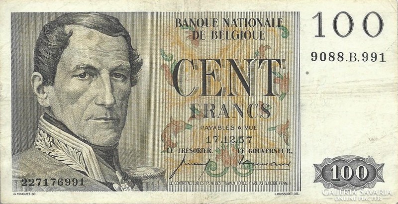 100 French francs 17.12.1957 Belgium