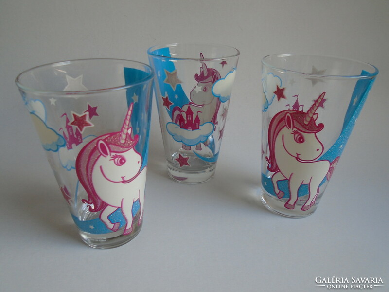 3 Pcs. New, unicorn thick village Italian glass.