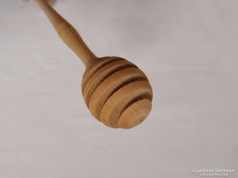 Szépen formált, esztergált fa mézcsorgató, konyhai tálaló eszköz, használatlan, keményfa