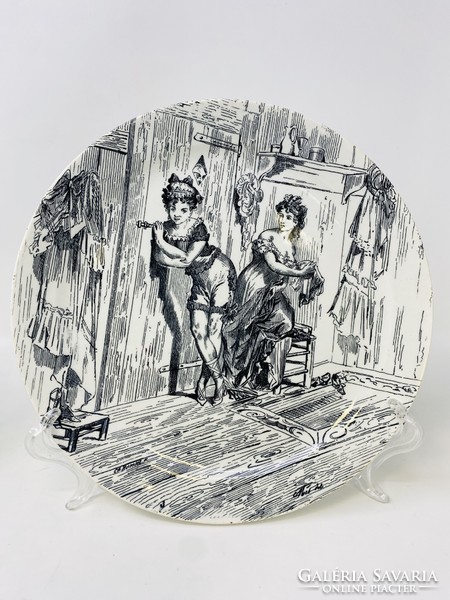 Antik Creil et Montereau fajansz "talking plates" beszélő tányérok, dísztányok 4db  RZ
