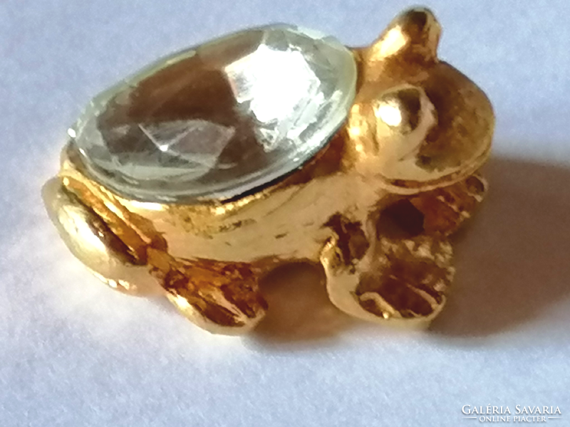 Fire-gilded, crystal stone-decorated lucky frog miniature 654.